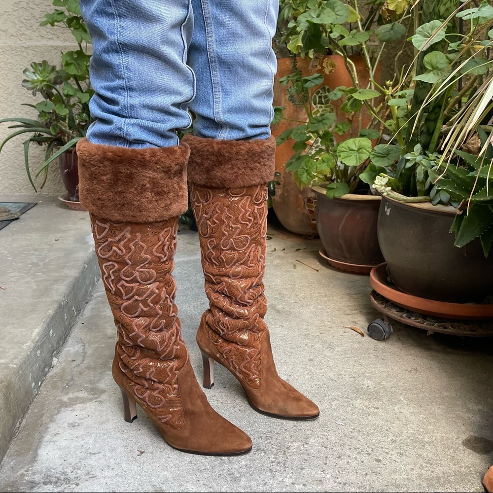 Vintage orange/brown Manolo Blahnik over the knee leather boots in original box - Picture 5 of 17
